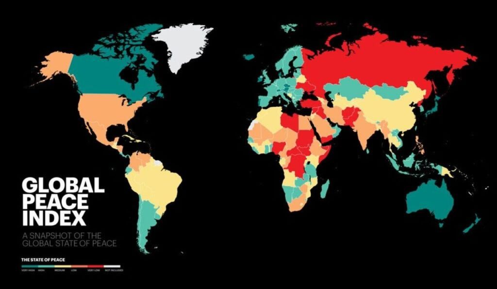 Die Global Peace Index Weltkarte. Graphik Institute of Economics & Peace (IEP)